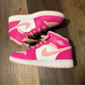 Jordan 1 Mid Force Pink and White Youth Sneakers